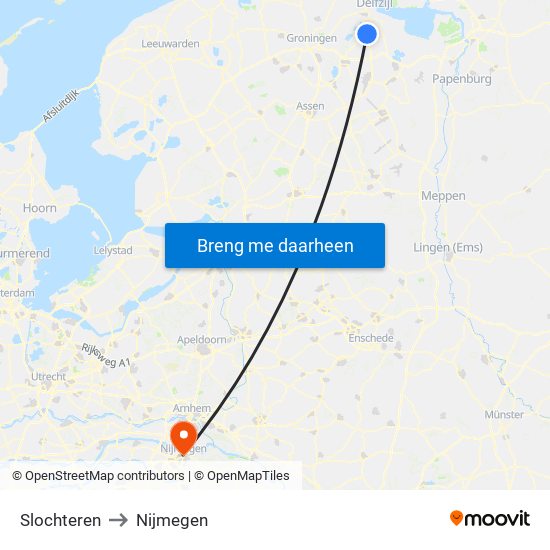 Slochteren to Nijmegen map