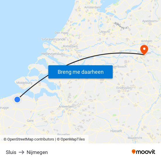Sluis to Nijmegen map