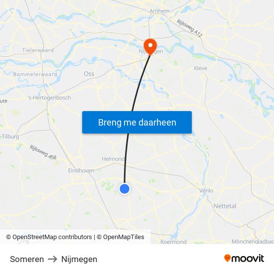 Someren to Nijmegen map