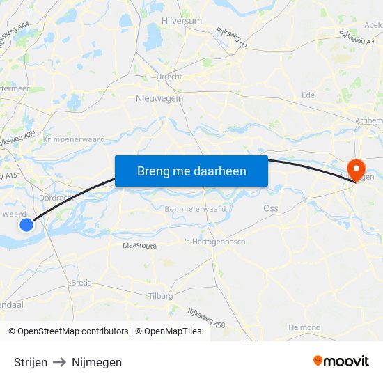 Strijen to Nijmegen map