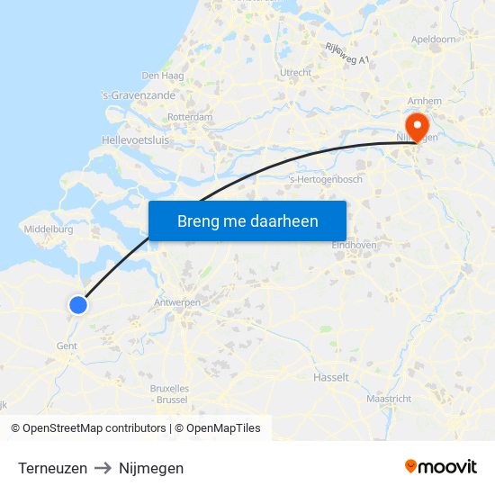 Terneuzen to Nijmegen map
