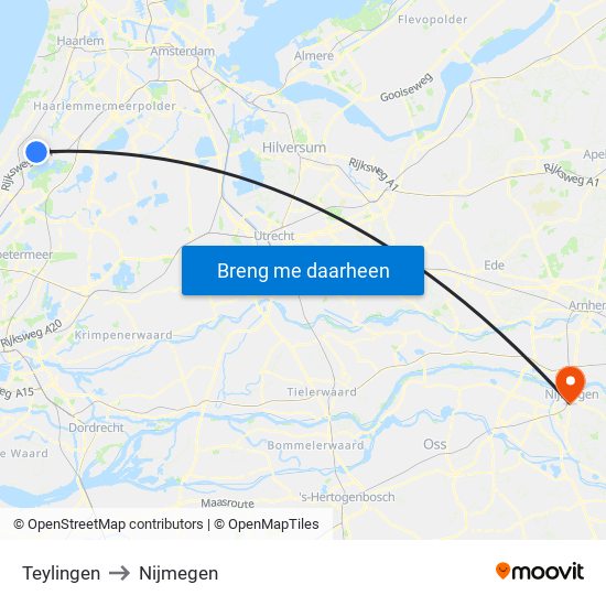 Teylingen to Nijmegen map