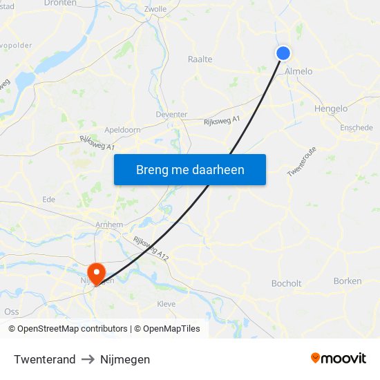 Twenterand to Nijmegen map