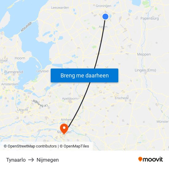 Tynaarlo to Nijmegen map