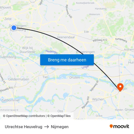 Utrechtse Heuvelrug to Nijmegen map