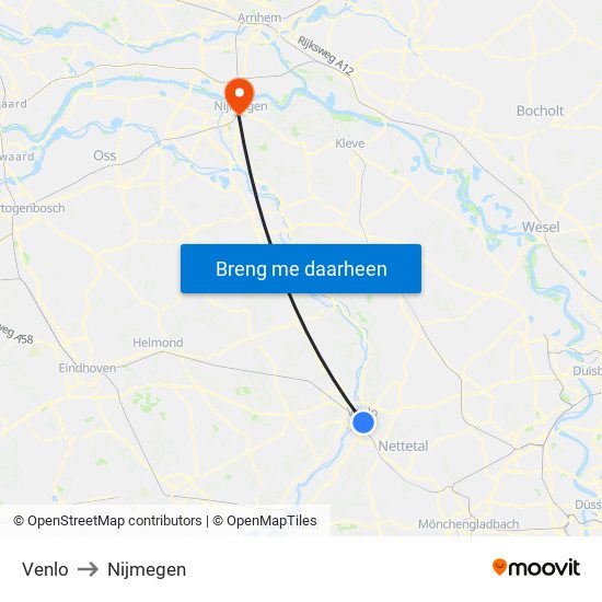 Venlo to Nijmegen map