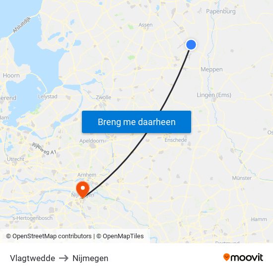 Vlagtwedde to Nijmegen map