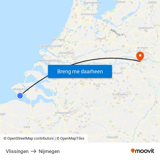 Vlissingen to Nijmegen map