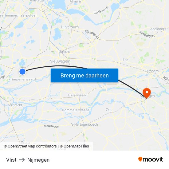 Vlist to Nijmegen map