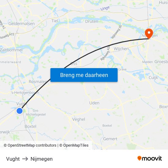 Vught to Nijmegen map