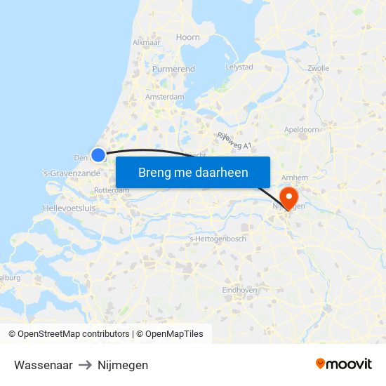 Wassenaar to Nijmegen map