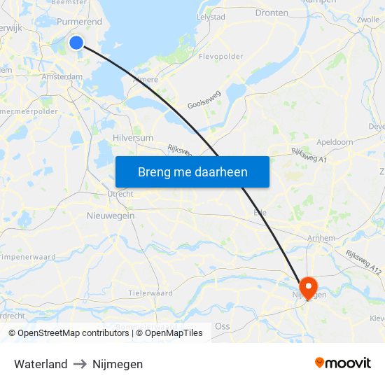 Waterland to Nijmegen map