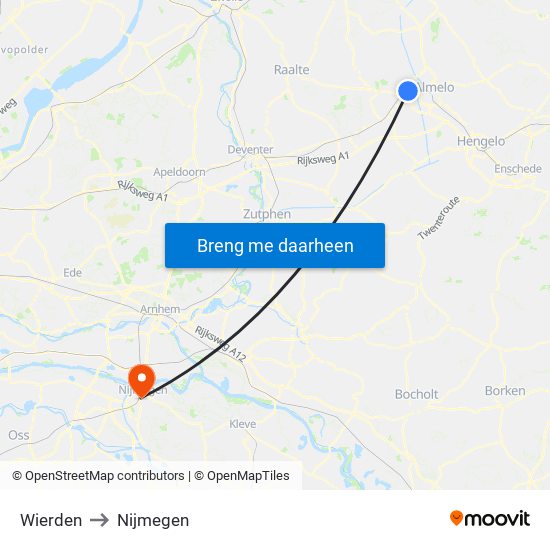 Wierden to Nijmegen map