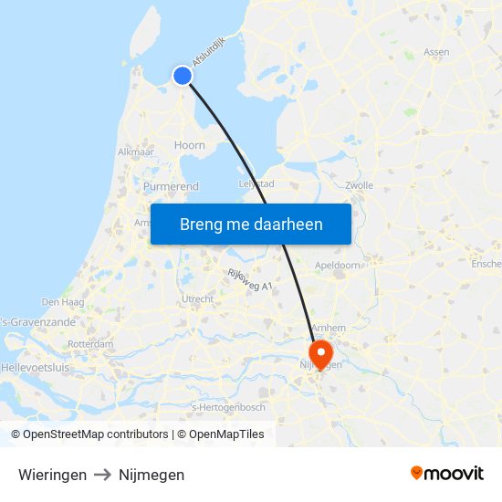 Wieringen to Nijmegen map