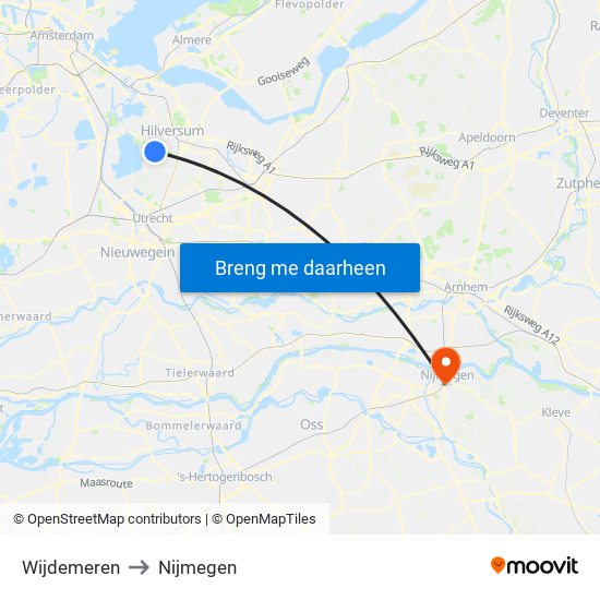 Wijdemeren to Nijmegen map