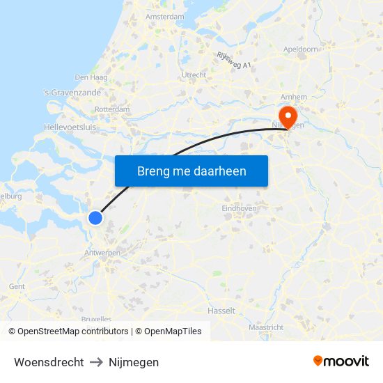 Woensdrecht to Nijmegen map
