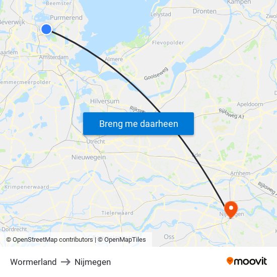 Wormerland to Nijmegen map