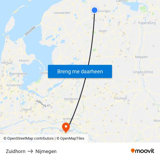 Zuidhorn to Nijmegen map