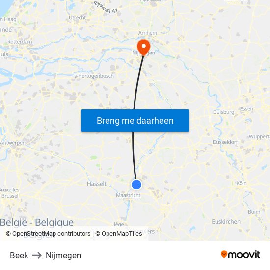 Beek to Nijmegen map