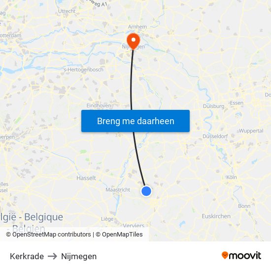 Kerkrade to Nijmegen map
