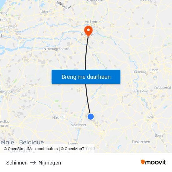 Schinnen to Nijmegen map