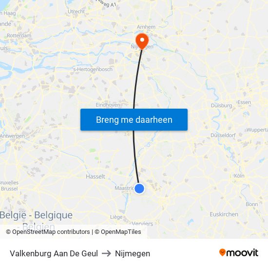 Valkenburg Aan De Geul to Nijmegen map