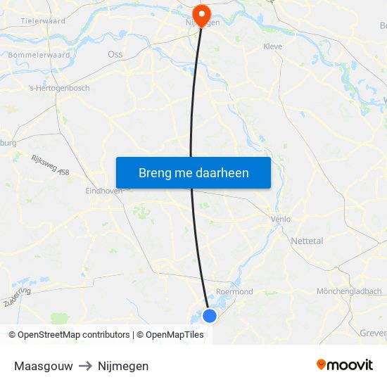 Maasgouw to Nijmegen map