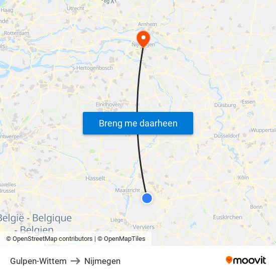 Gulpen-Wittem to Nijmegen map