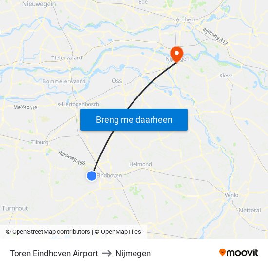 Toren Eindhoven Airport to Nijmegen map