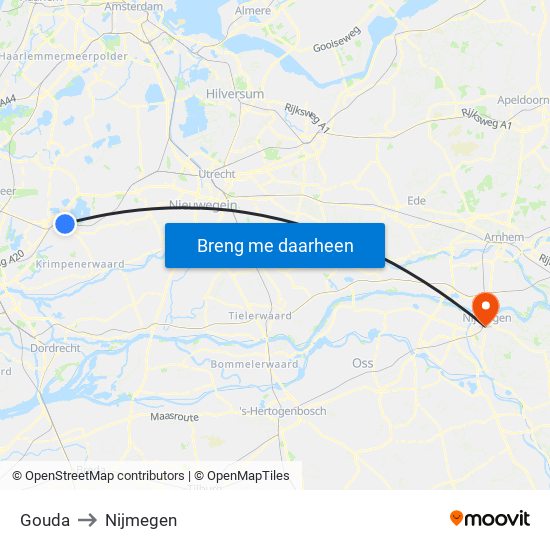 Gouda to Nijmegen map