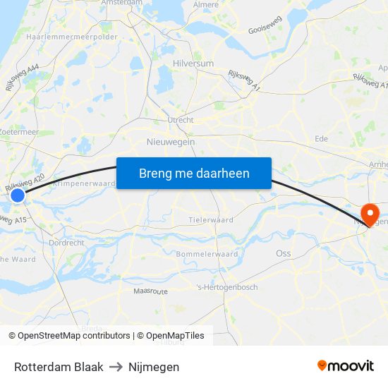 Rotterdam Blaak to Nijmegen map