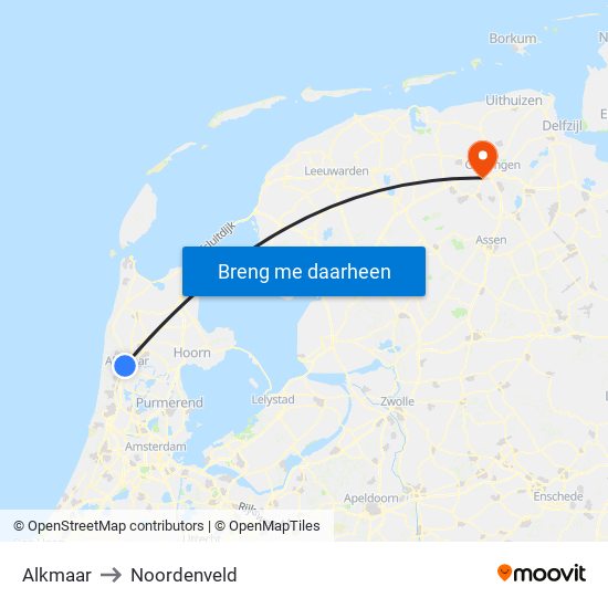 Alkmaar to Noordenveld map