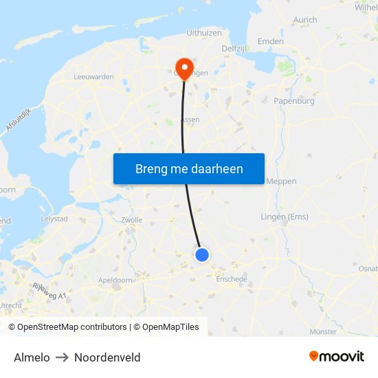 Almelo to Noordenveld map