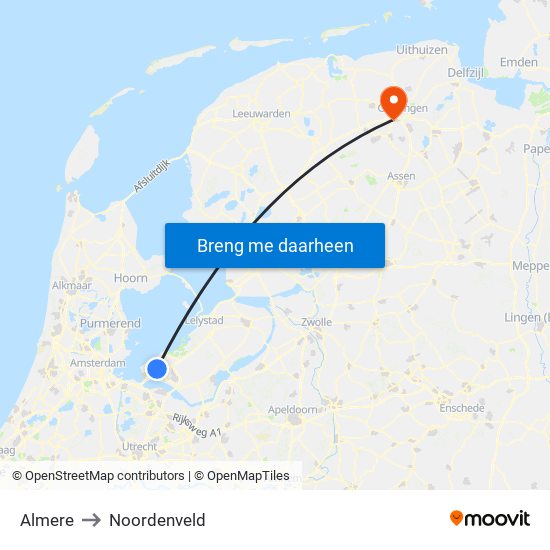 Almere to Noordenveld map