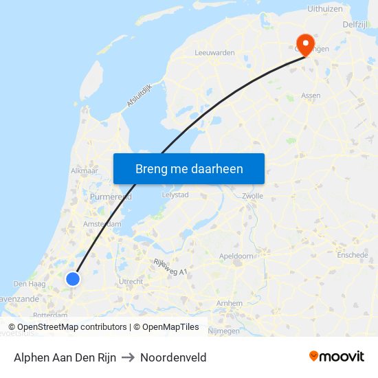 Alphen Aan Den Rijn to Noordenveld map