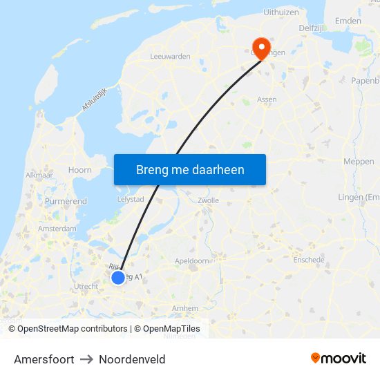 Amersfoort to Noordenveld map