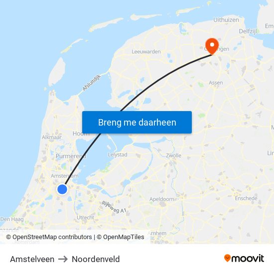 Amstelveen to Noordenveld map