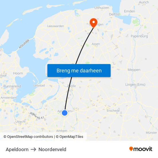 Apeldoorn to Noordenveld map