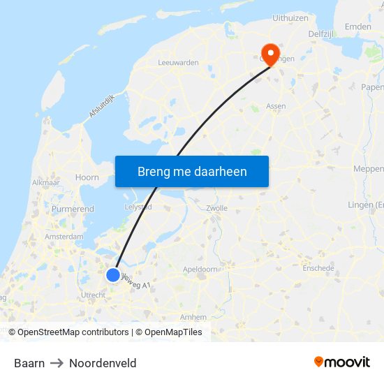 Baarn to Noordenveld map