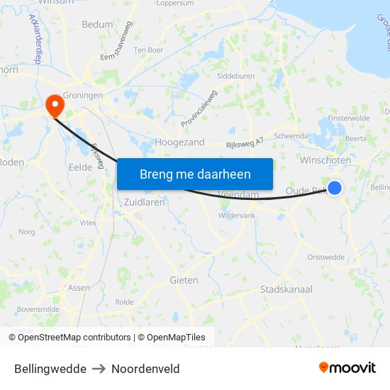 Bellingwedde to Noordenveld map