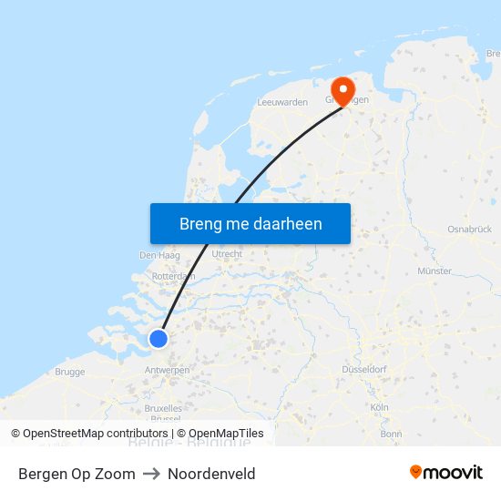 Bergen Op Zoom to Noordenveld map