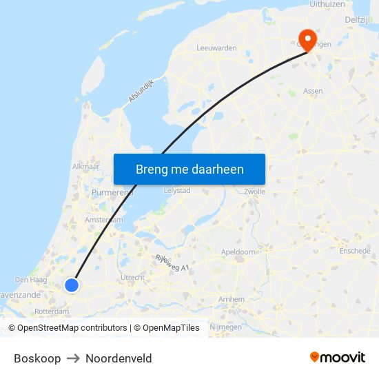 Boskoop to Noordenveld map