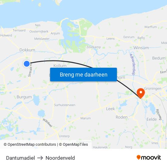 Dantumadiel to Noordenveld map