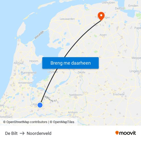 De Bilt to Noordenveld map