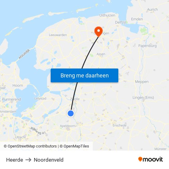 Heerde to Noordenveld map