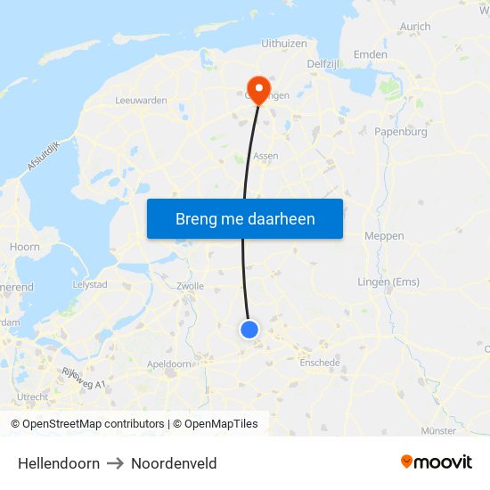Hellendoorn to Noordenveld map