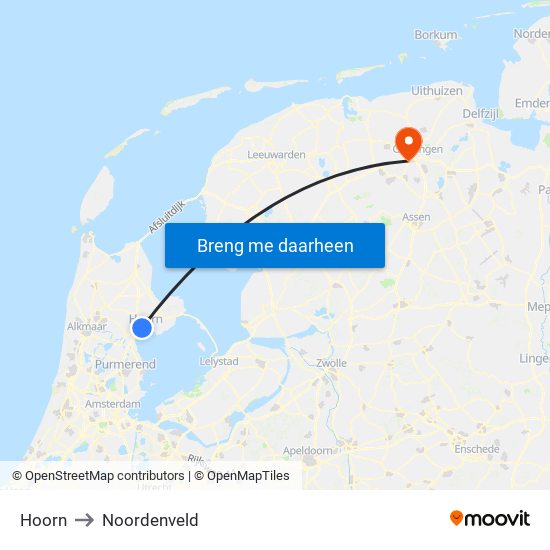 Hoorn to Noordenveld map