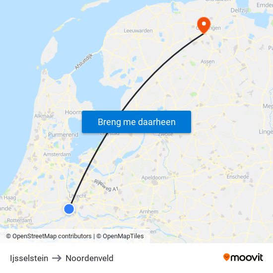 Ijsselstein to Noordenveld map