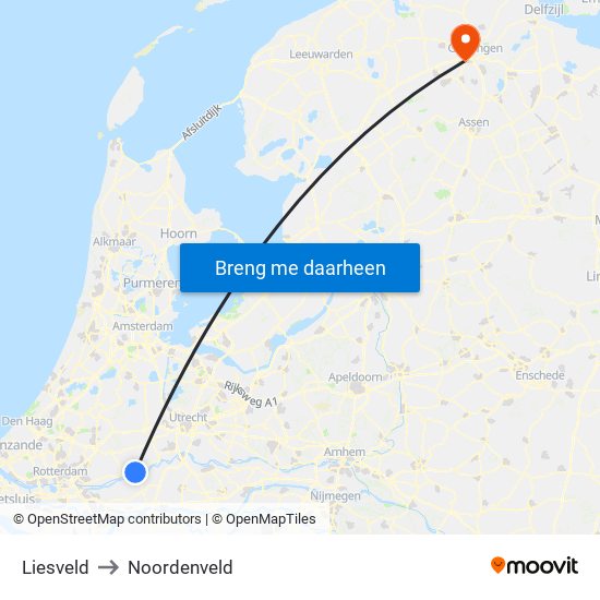 Liesveld to Noordenveld map