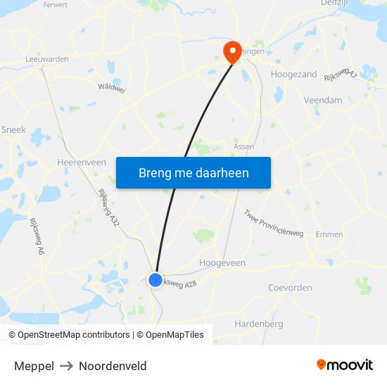 Meppel to Noordenveld map